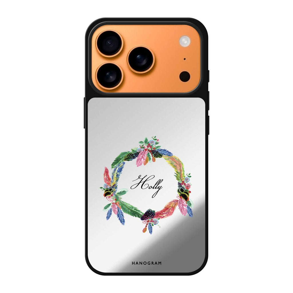 Watercolour Feather personalized name bird animal watercolor iPhone 17 Pro Max mirror case