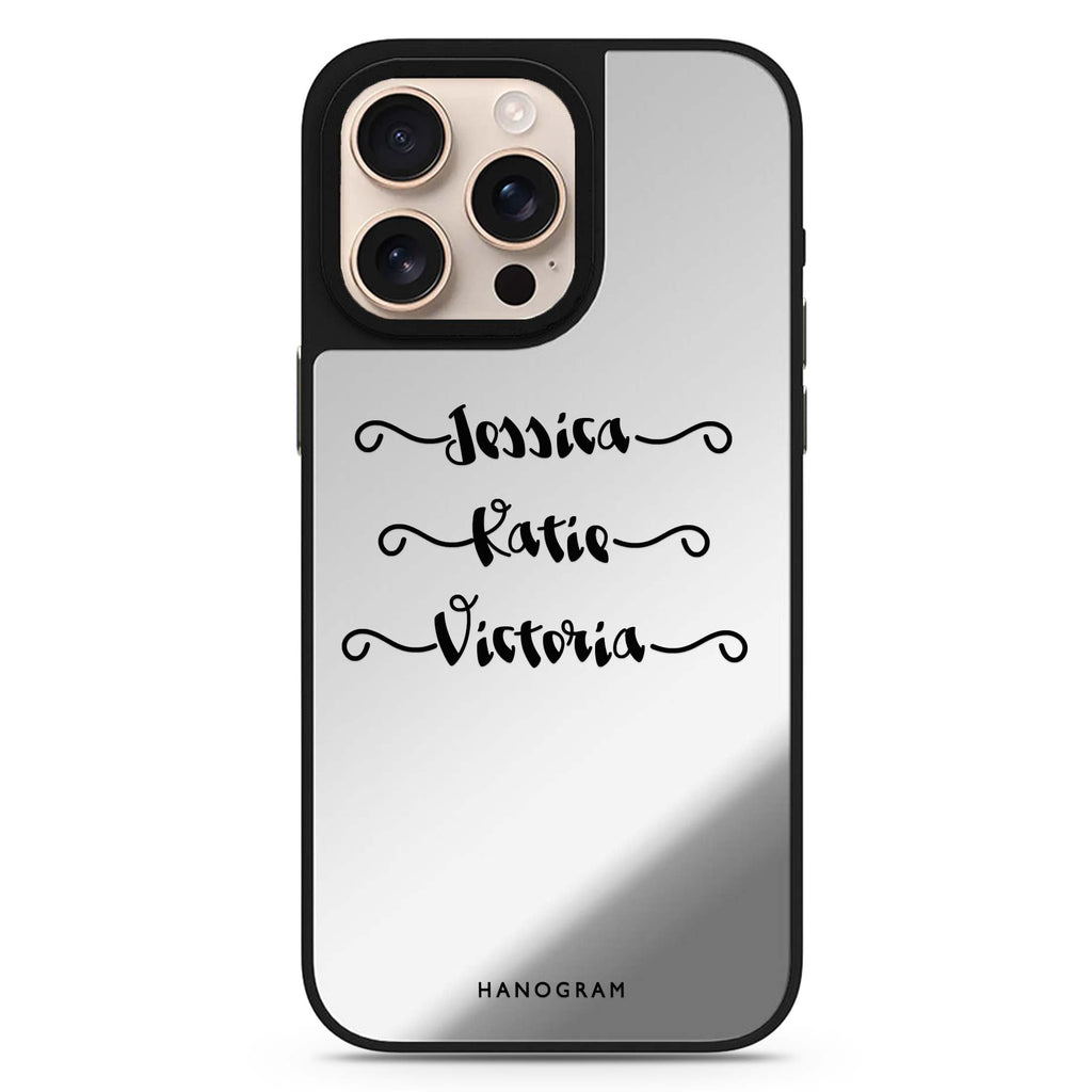 Triple personalized name sleek reflective design iPhone 16/15/14 Pro Max & Pro mirror case