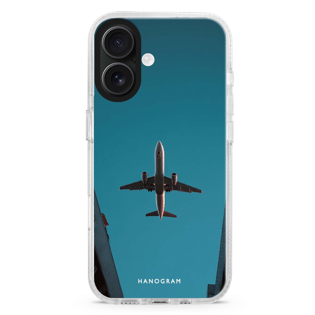 Sky Ascent iPhone 16 and 16 Plus ultra clear case, transparent celestial artwork, front product view