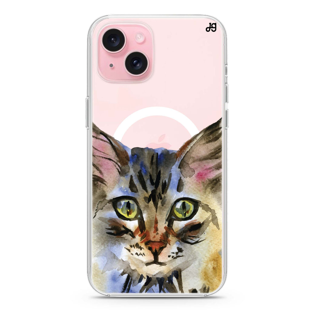 Watercolour Cat iPhone 15 Plus MagSafe Compatible Ultra Clear Case