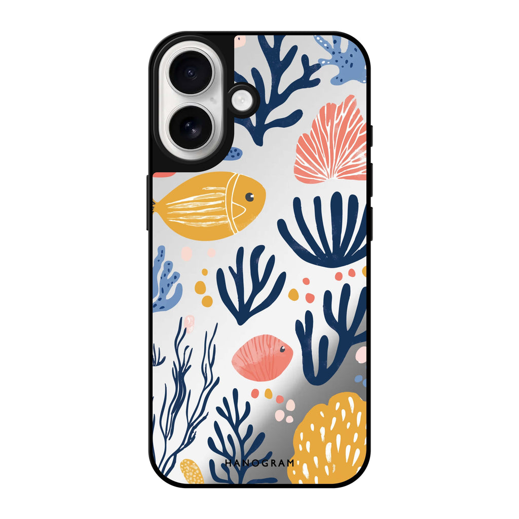 Reflective iPhone 16 Mirror Case –Coral Cutouts Design