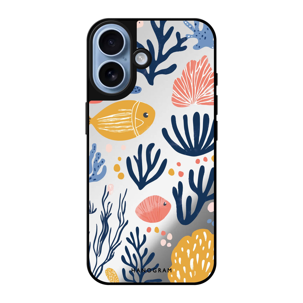 Reflective iPhone 16 Mirror Case –Coral Cutouts Design