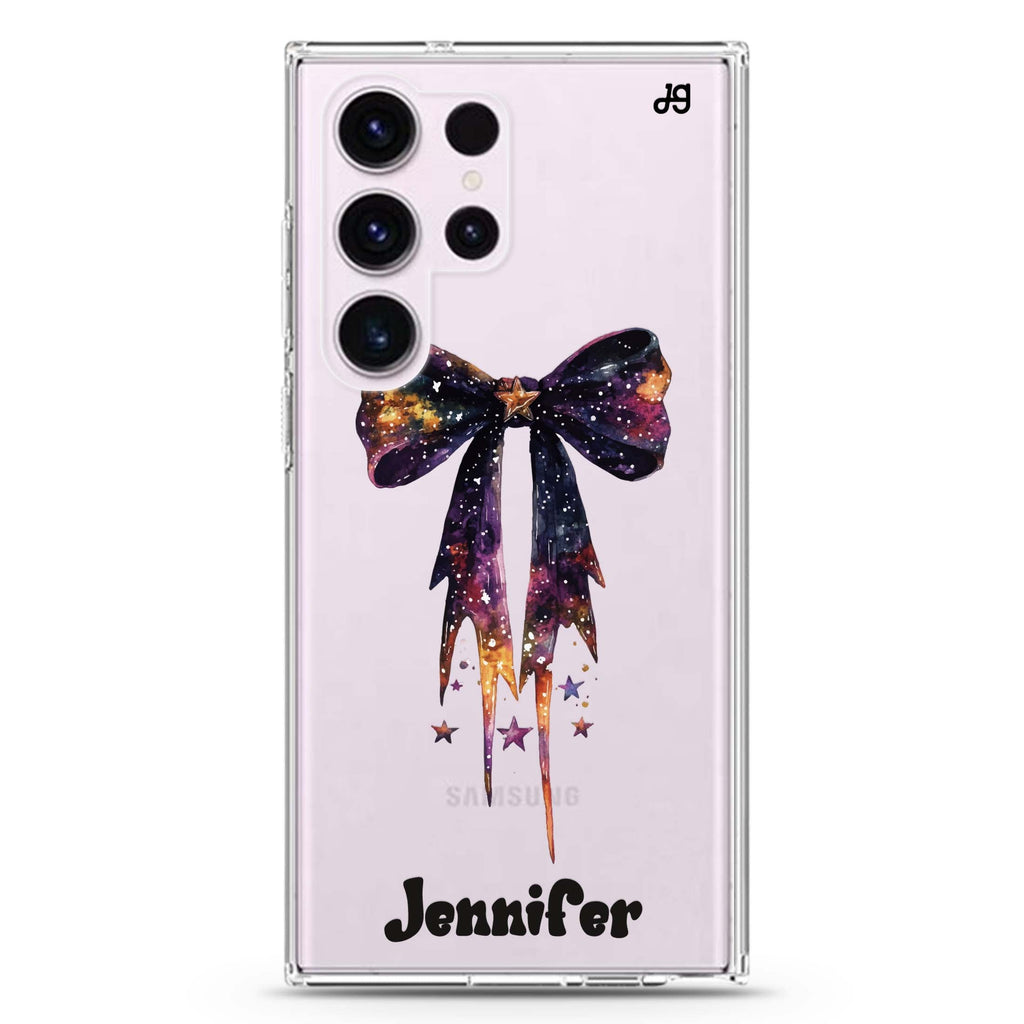Spellbound Bows personalized name Samsung Galaxy S26/S25/S24/S23/S22 Ultra ultra clear case, transparent design, main view