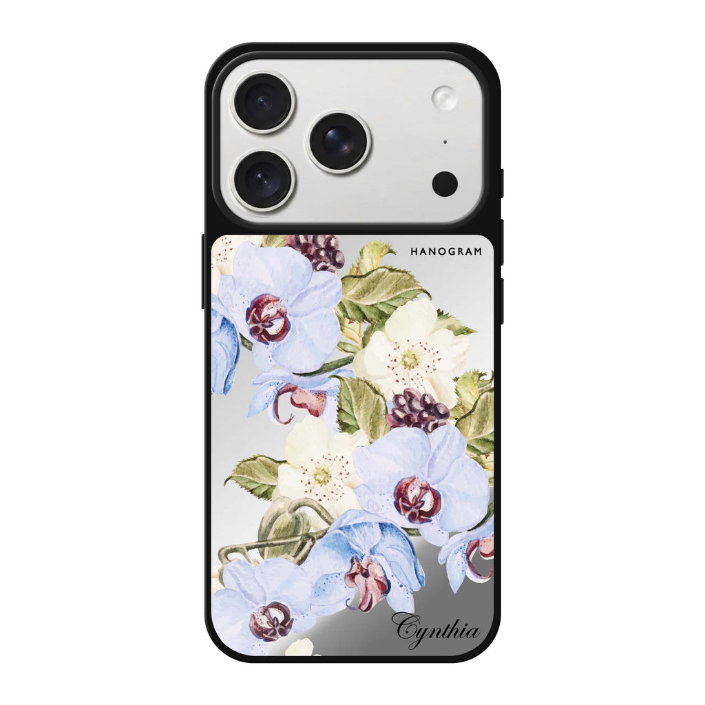 Light Blue Floral personalized name blue spring flower floral iPhone 18 Pro Max mirror case
