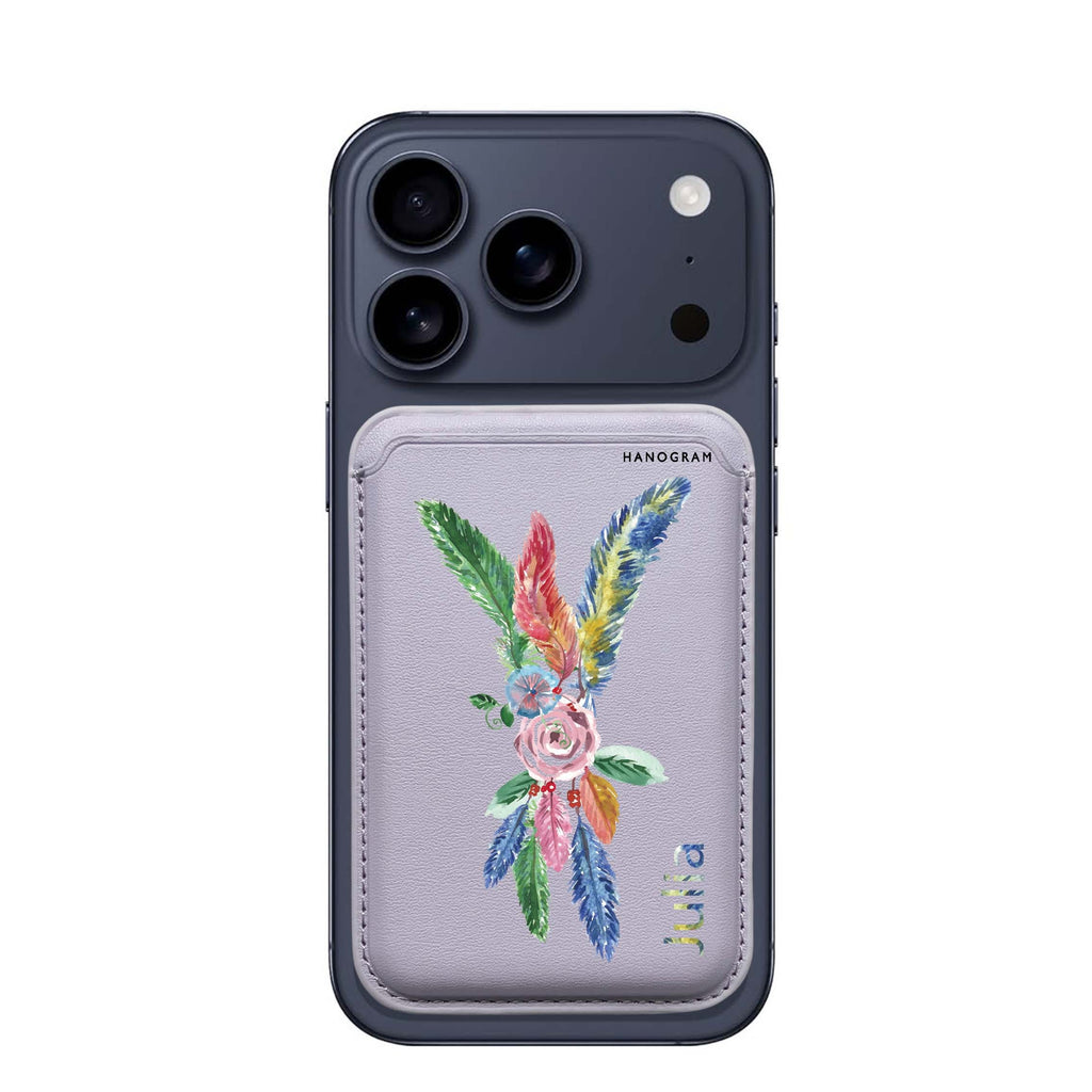 Feather Love custom name MagSafe wallet for iPhone, personalized magnetic card holder, main view