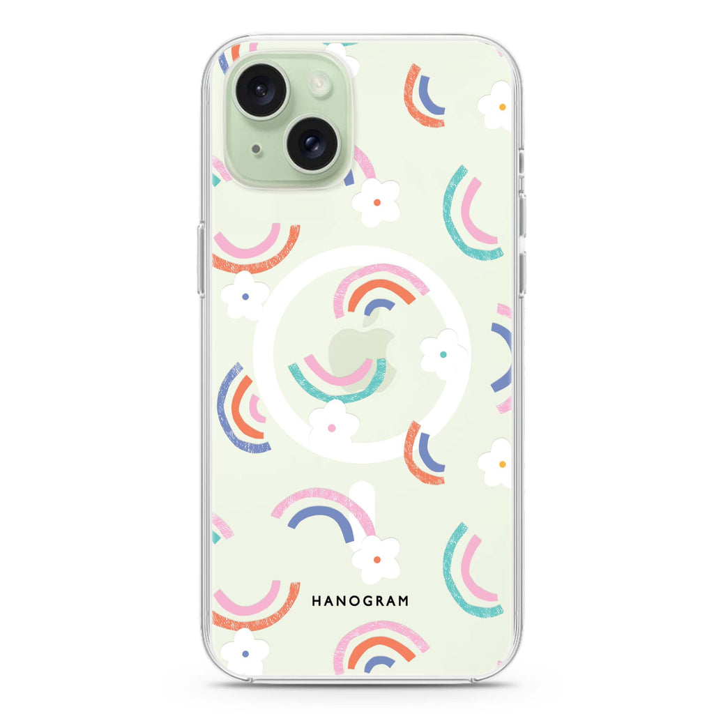 Rainbow Floral iPhone 15 Plus MagSafe Compatible Ultra Clear Case