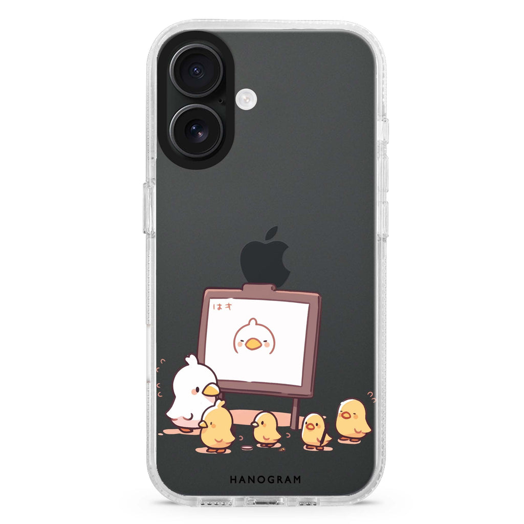 Quack Command iPhone 16 and 16 Plus ultra clear case, transparent graphic artwork, front product view