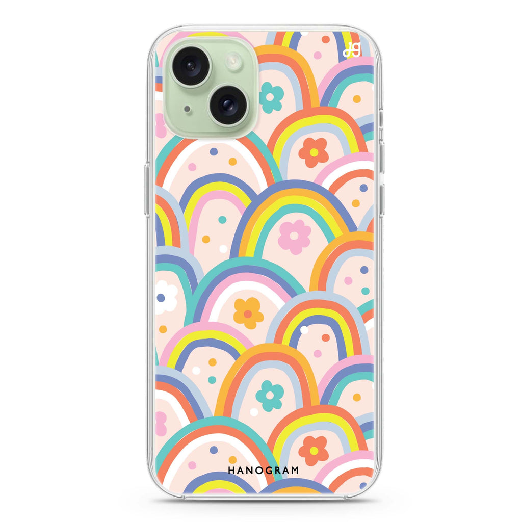Colourful Rainbow Floral iPhone 15 Plus MagSafe Compatible Ultra Clear Case