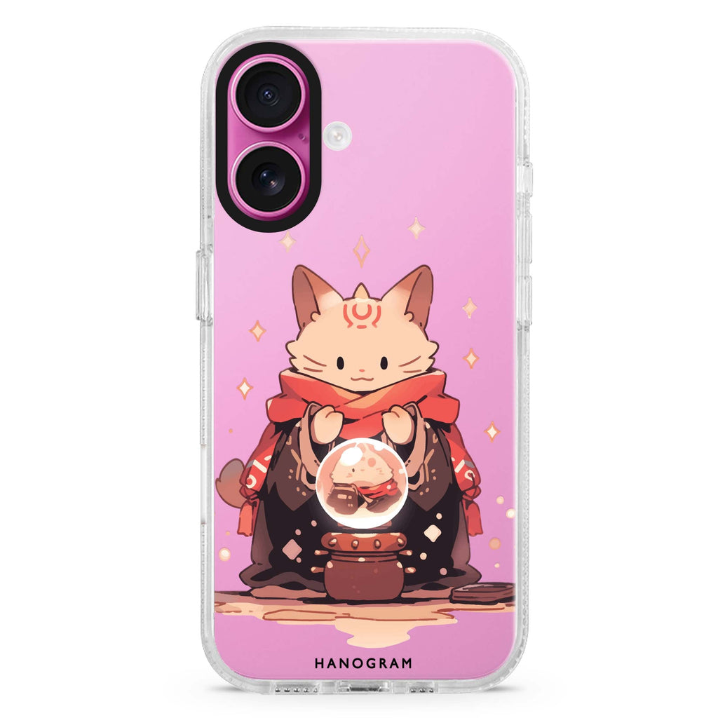 Mystic Feline iPhone 16 and 16 Plus ultra clear case, transparent abstract pattern, front product view