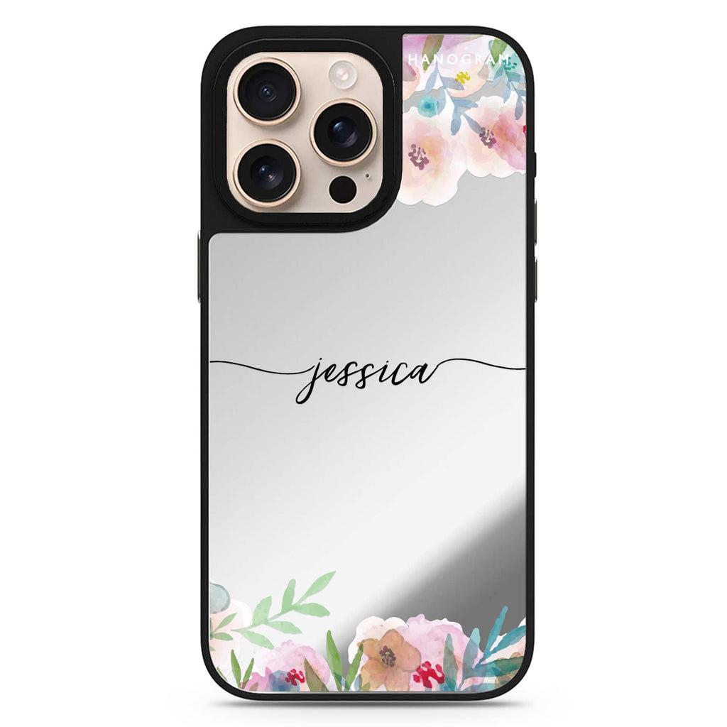 Art of Floral personalized name floral design iPhone 16/15/14 Pro Max & Pro mirror case