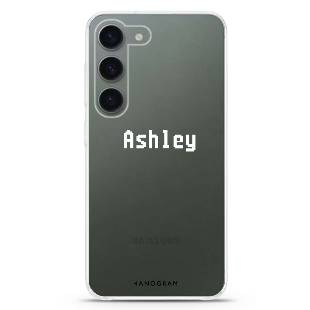 Pixel Custom Name personalized ultra-clear case for Samsung Galaxy S23/S22, front view