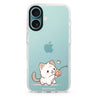 Kitty Chase iPhone 16 and 16 Plus ultra clear case, transparent cat artwork, front product view