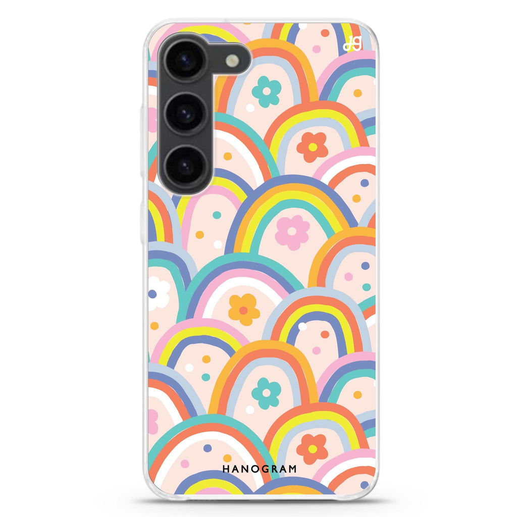 Colourful Rainbow Floral ultra-clear case for Samsung Galaxy S23/S22, front view