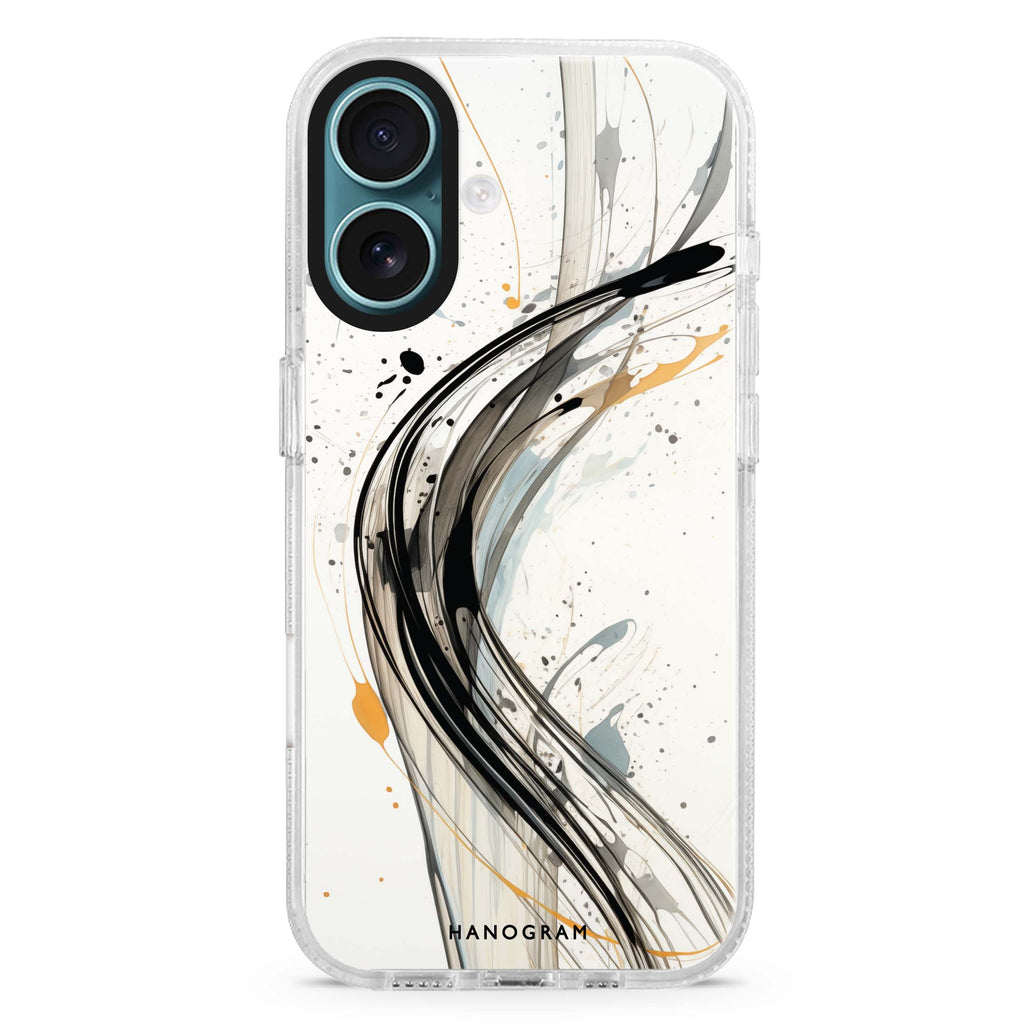 Streak Elegance iPhone 16 and 16 Plus ultra clear case, transparent graphic artwork, front product view