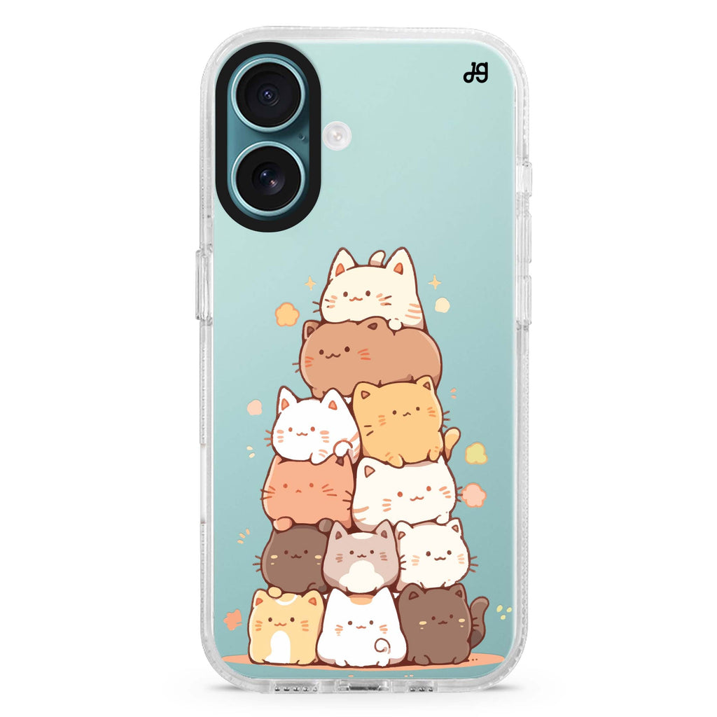 Kitty Cluster iPhone 16 and 16 Plus ultra clear case, transparent cat artwork, front product view