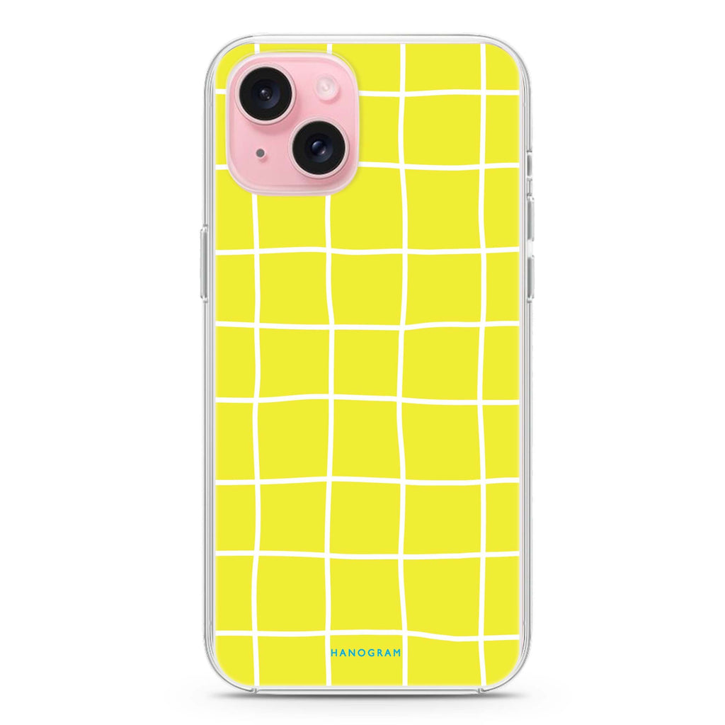 Yellow Checked Pattern iPhone 15 Plus MagSafe Compatible Ultra Clear Case