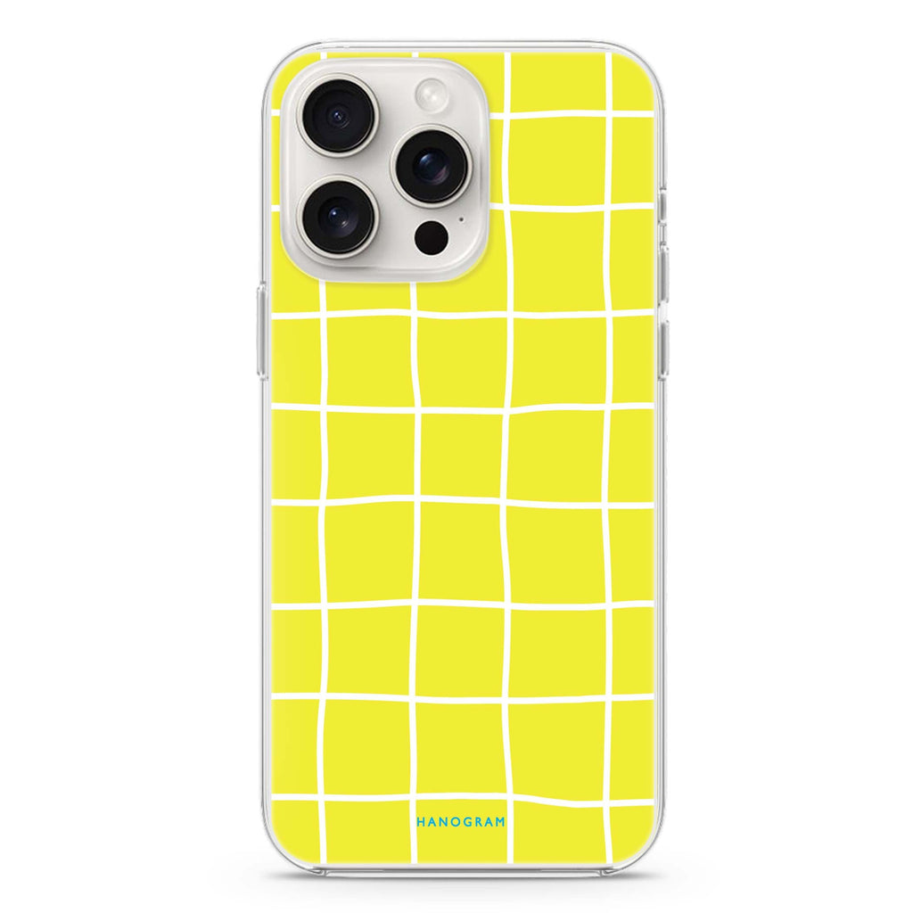 Yellow Checked Pattern iPhone 15 Pro MagSafe Compatible Ultra Clear Case