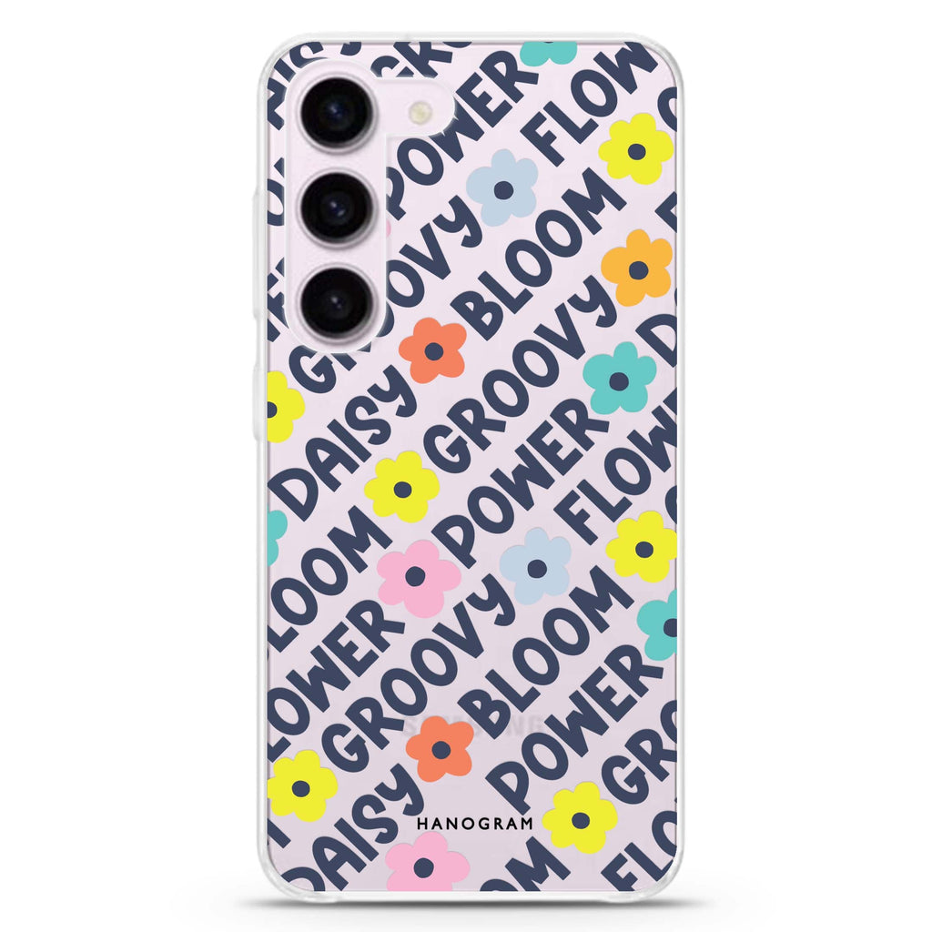 Groovy Flower ultra-clear case for Samsung Galaxy S23/S22, front view