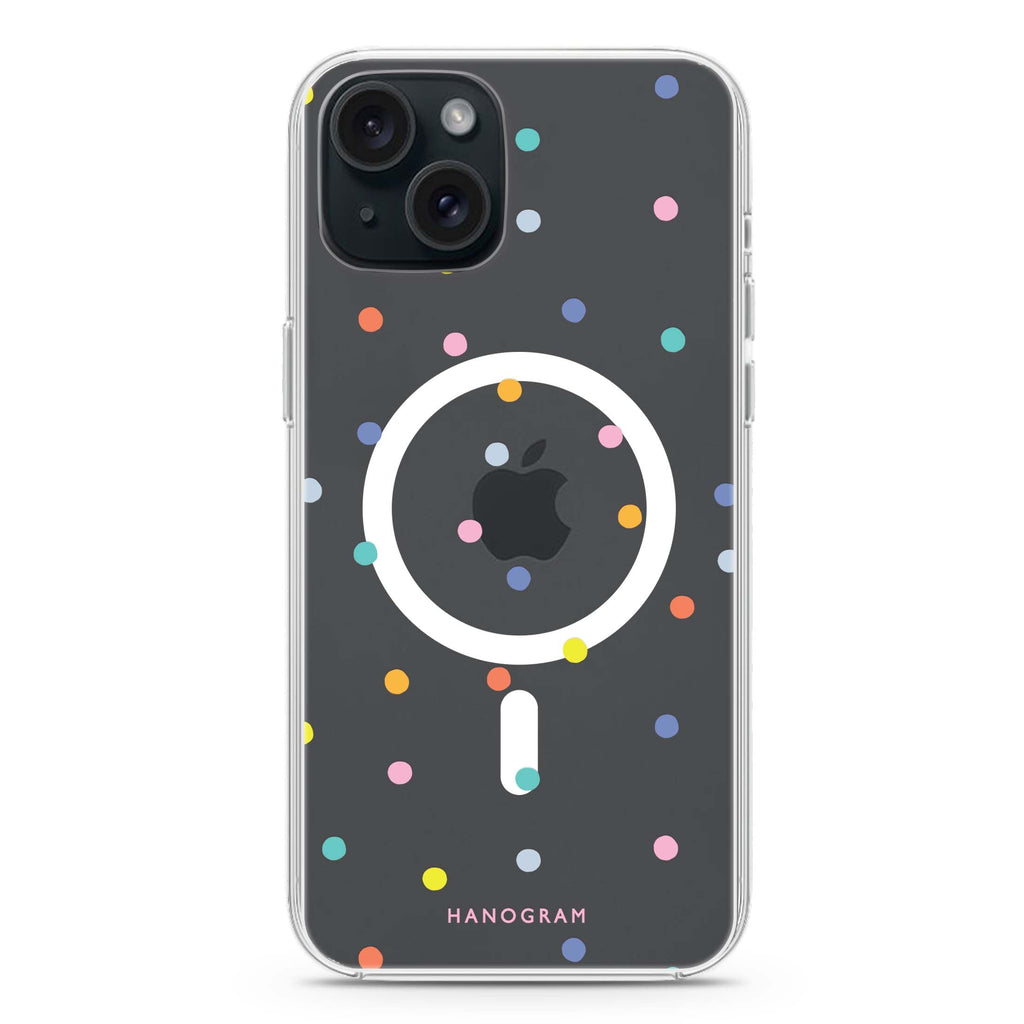 Colourful Dot Pattern iPhone 15 Plus MagSafe Compatible Ultra Clear Case