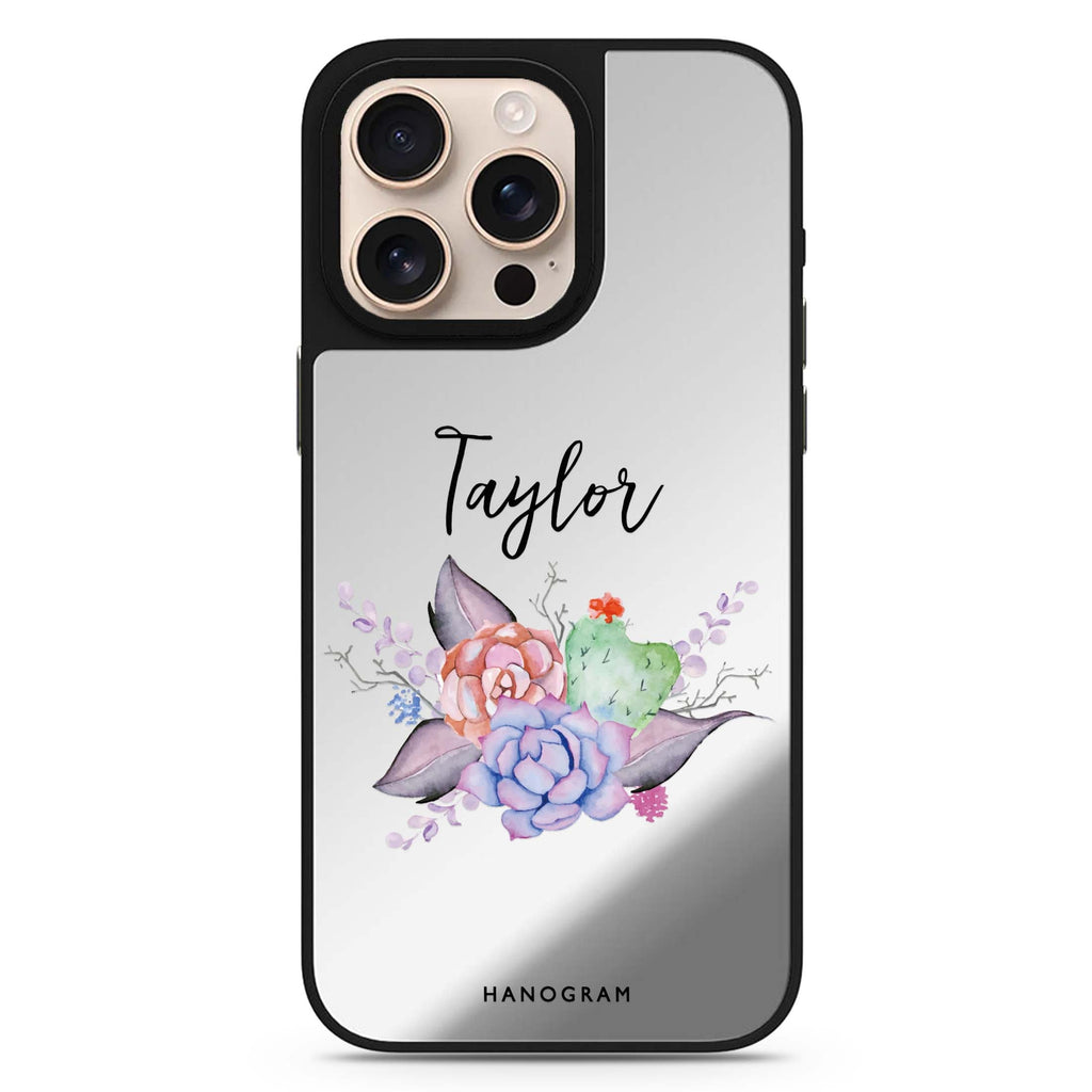 SECRET OF THREE personalized name sleek reflective design iPhone 16/15/14 Pro Max & Pro mirror case