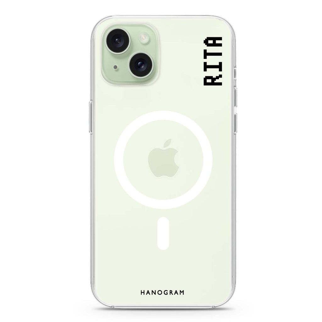 Pixel Custom Name II iPhone 15 Plus MagSafe Compatible Ultra Clear Case