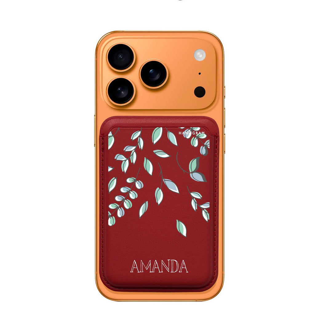 Fall Leaf custom name MagSafe wallet for iPhone, personalized magnetic card holder, main view
