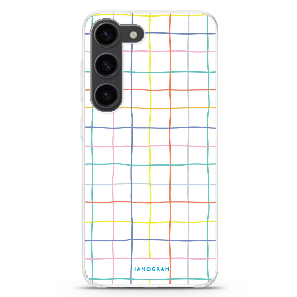 Colourful Checked Pattern ultra-clear case for Samsung Galaxy S23/S22, front view