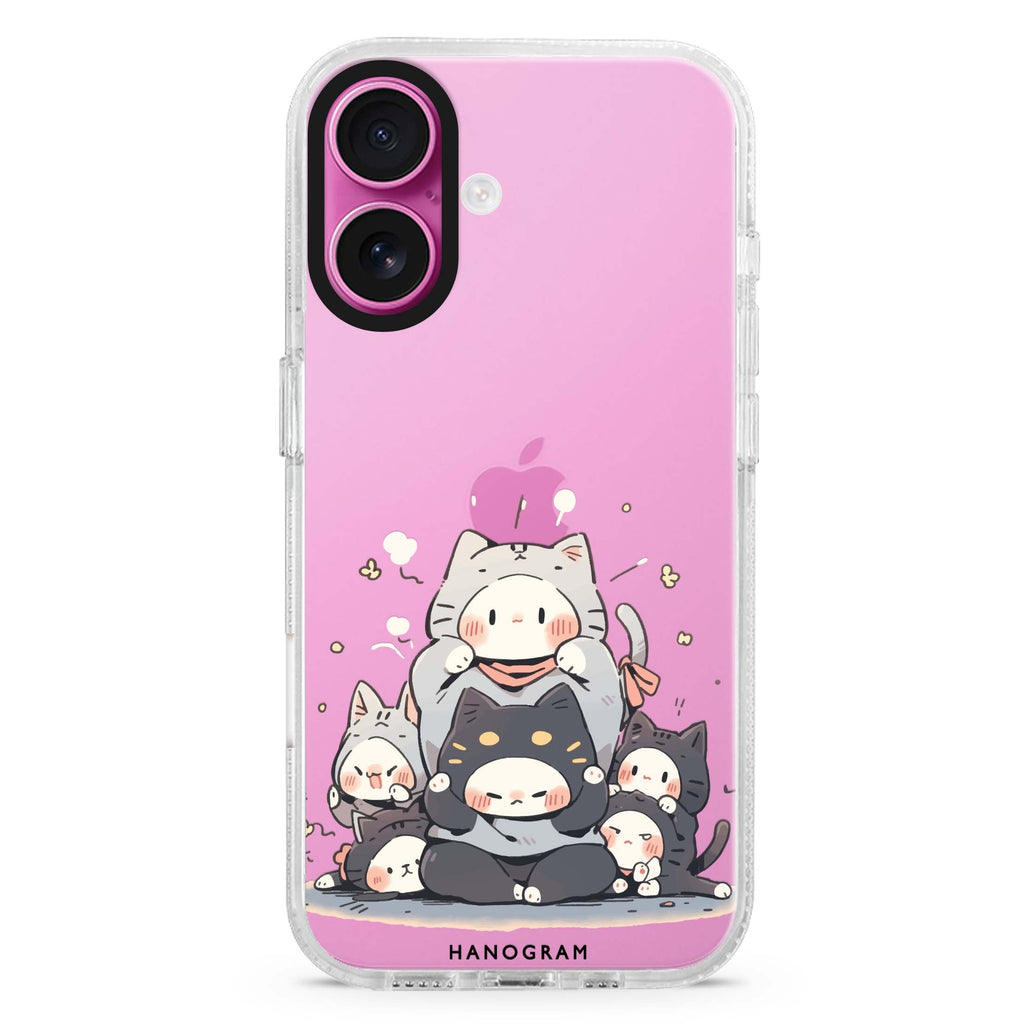 Feline Asana Lesson iPhone 16 and 16 Plus ultra clear case, transparent abstract pattern, front product view