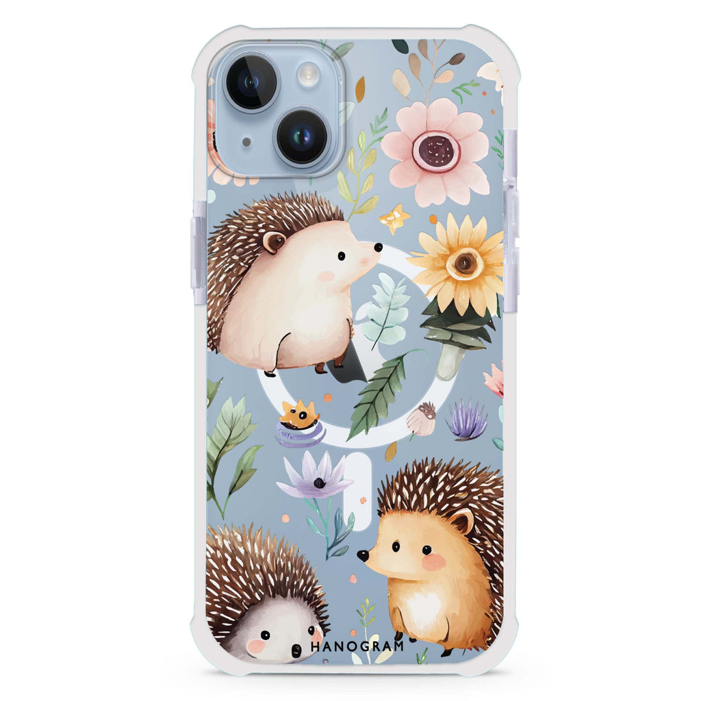 Hedgehog & Floral iPhone 15 Plus MagSafe Compatible Ultra Shockproof Case