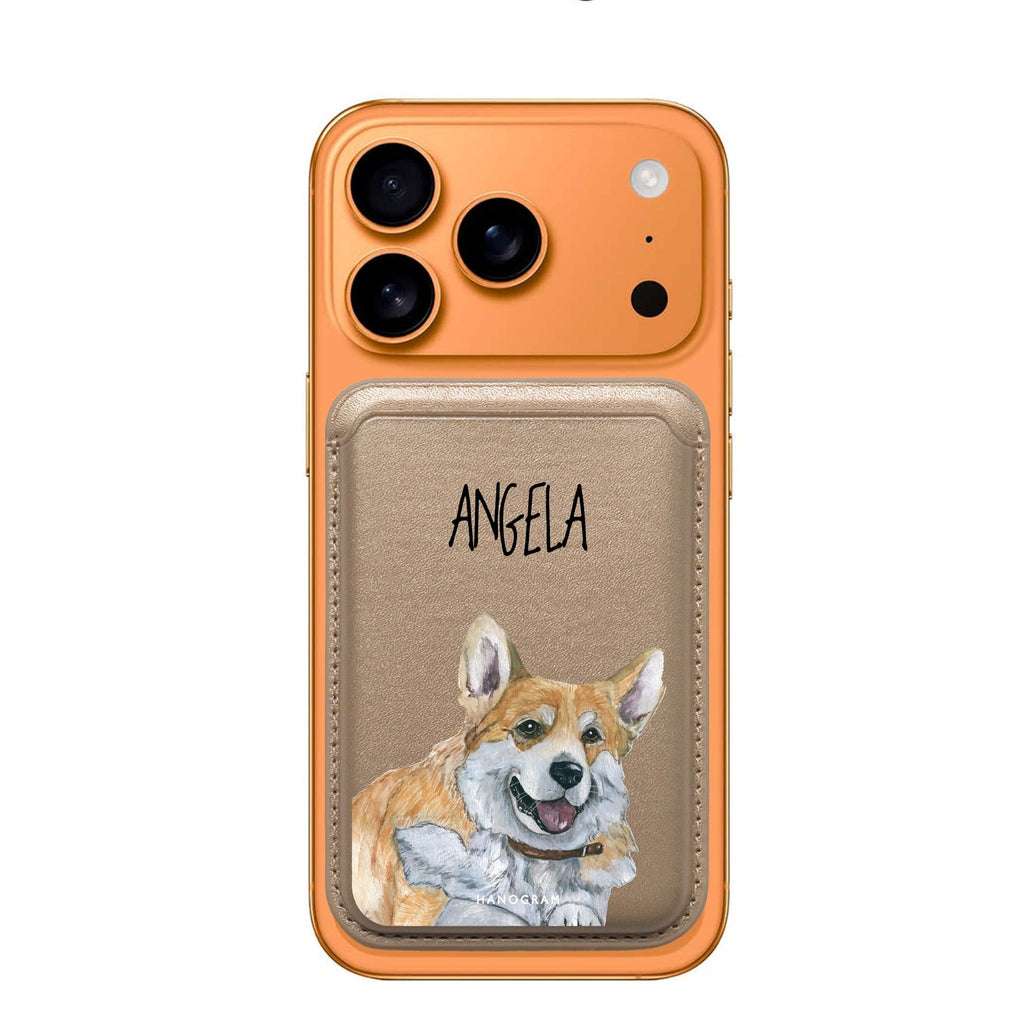 Corgi custom name MagSafe wallet for iPhone, personalized magnetic card holder, main view