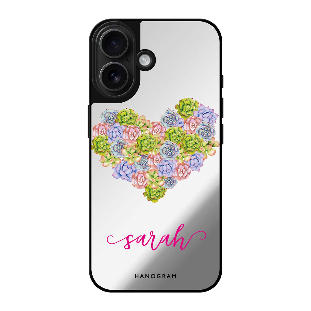 Reflective iPhone 16 Mirror Case –Floral Heart Design