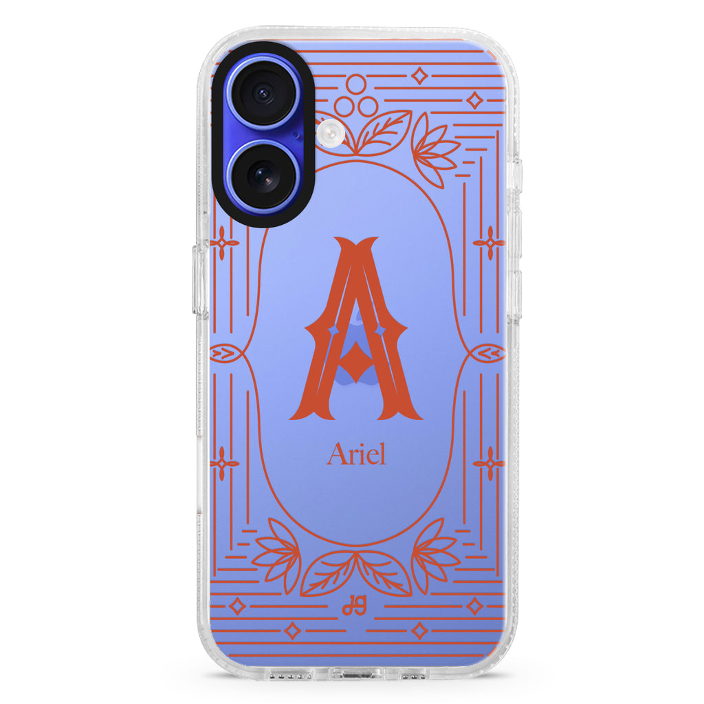 Artistic Letter I iPhone 16 and 16 Plus ultra clear case, transparent artistic artwork, front product view