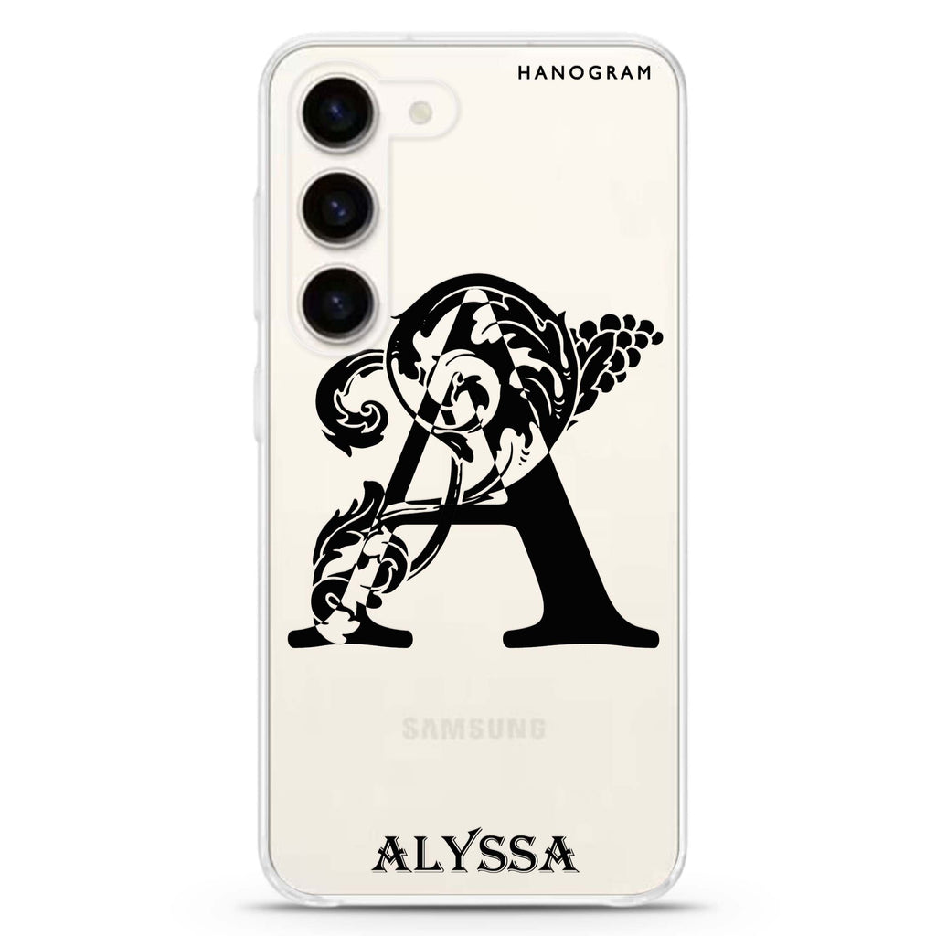 Ornamental Alphabet ultra-clear case for Samsung Galaxy S23/S22, front view