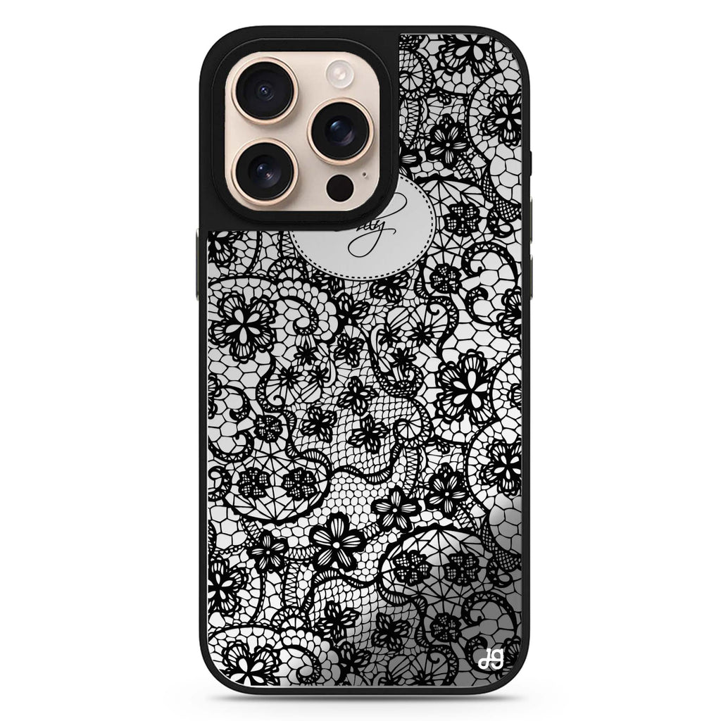 My Floral Lace personalized name floral design iPhone 16/15/14 Pro Max & Pro mirror case