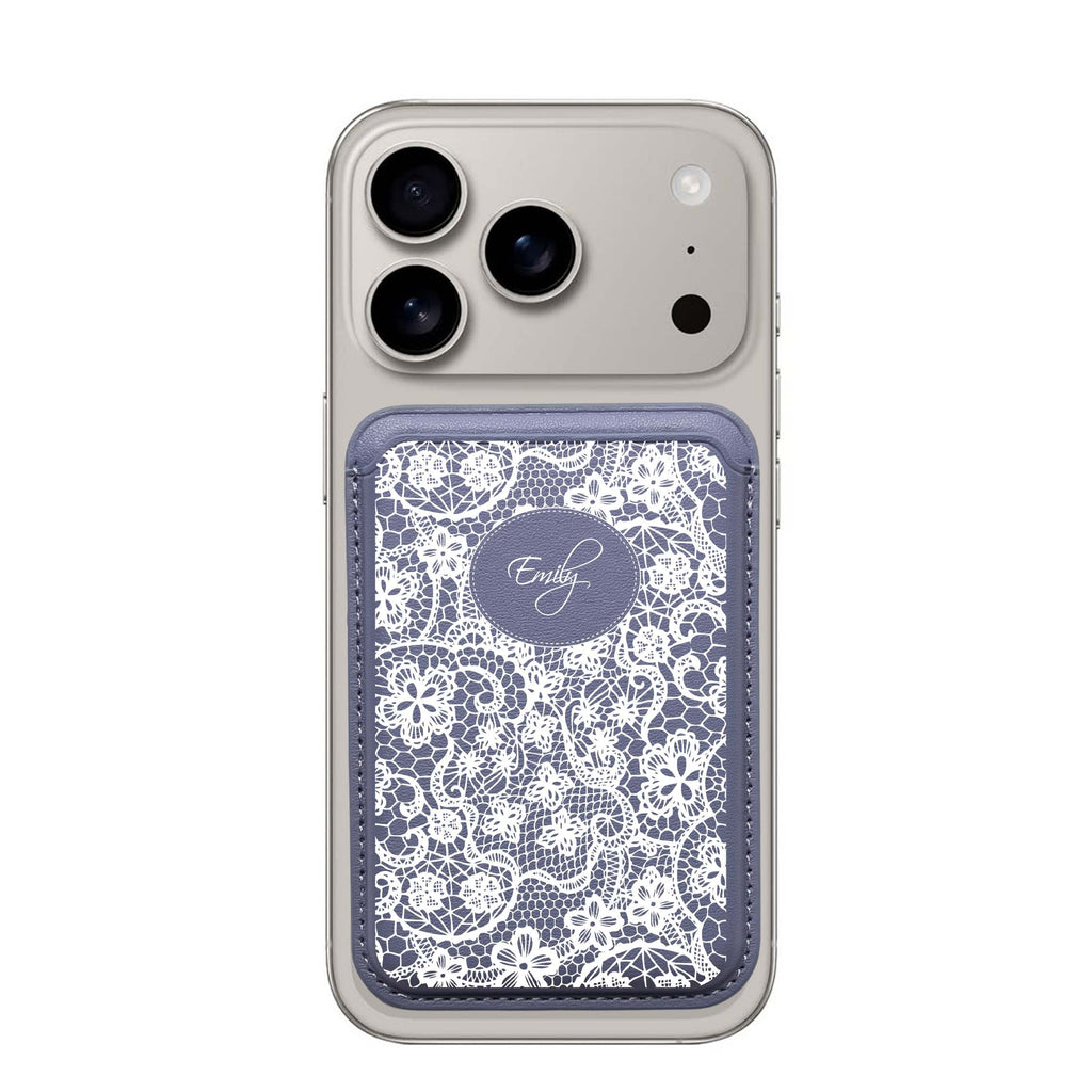 My Floral Lace custom name MagSafe wallet for iPhone, personalized magnetic card holder, main view