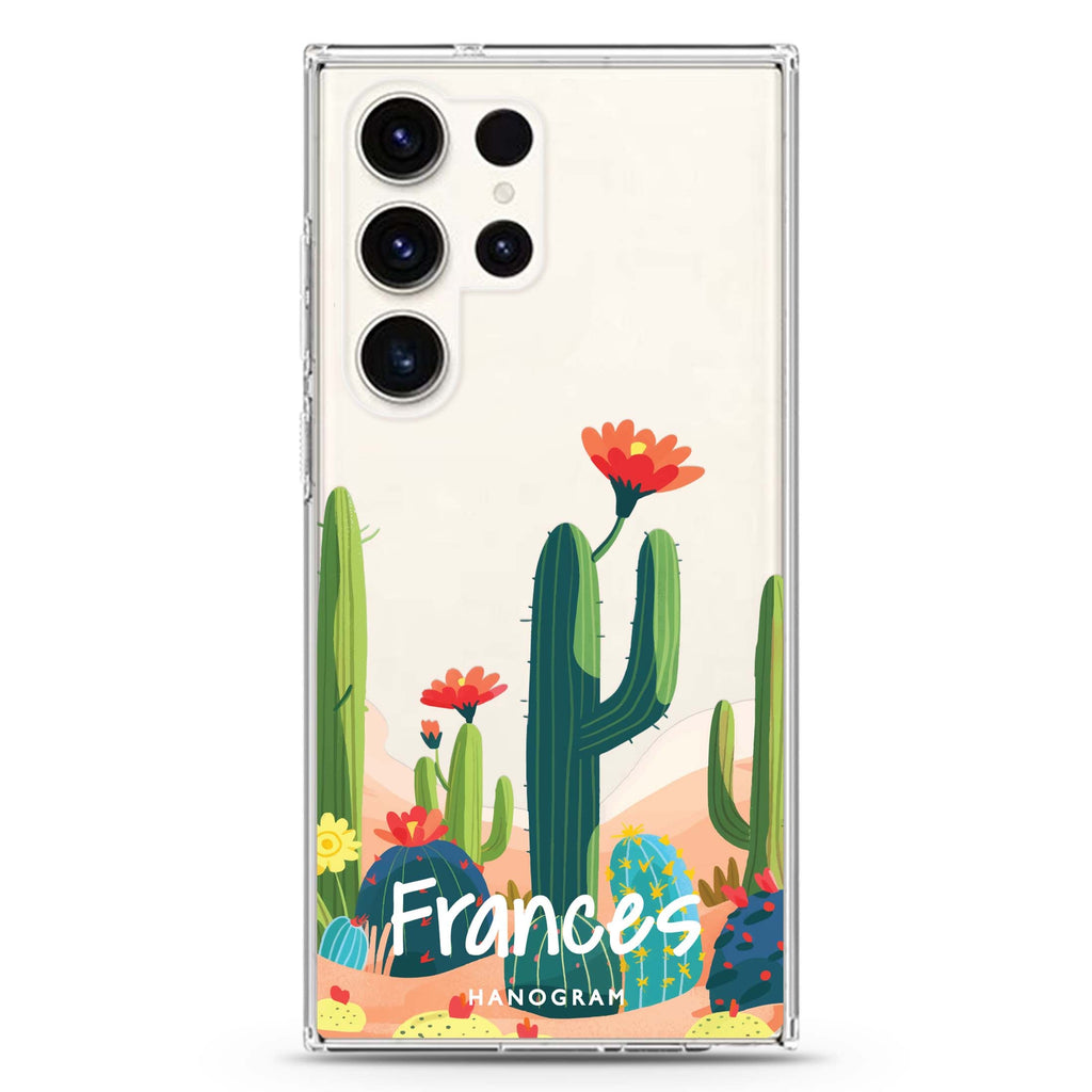 Desert Bloom personalized name Samsung Galaxy S26/S25/S24/S23/S22 Ultra ultra clear case, transparent design, main view