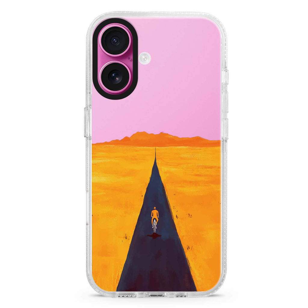 Ride Alone iPhone 16 and 16 Plus ultra clear case, transparent graphic artwork, front product view