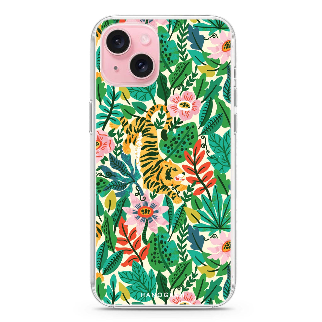 Tiger & Floral iPhone 15 plus Ultra Clear Case