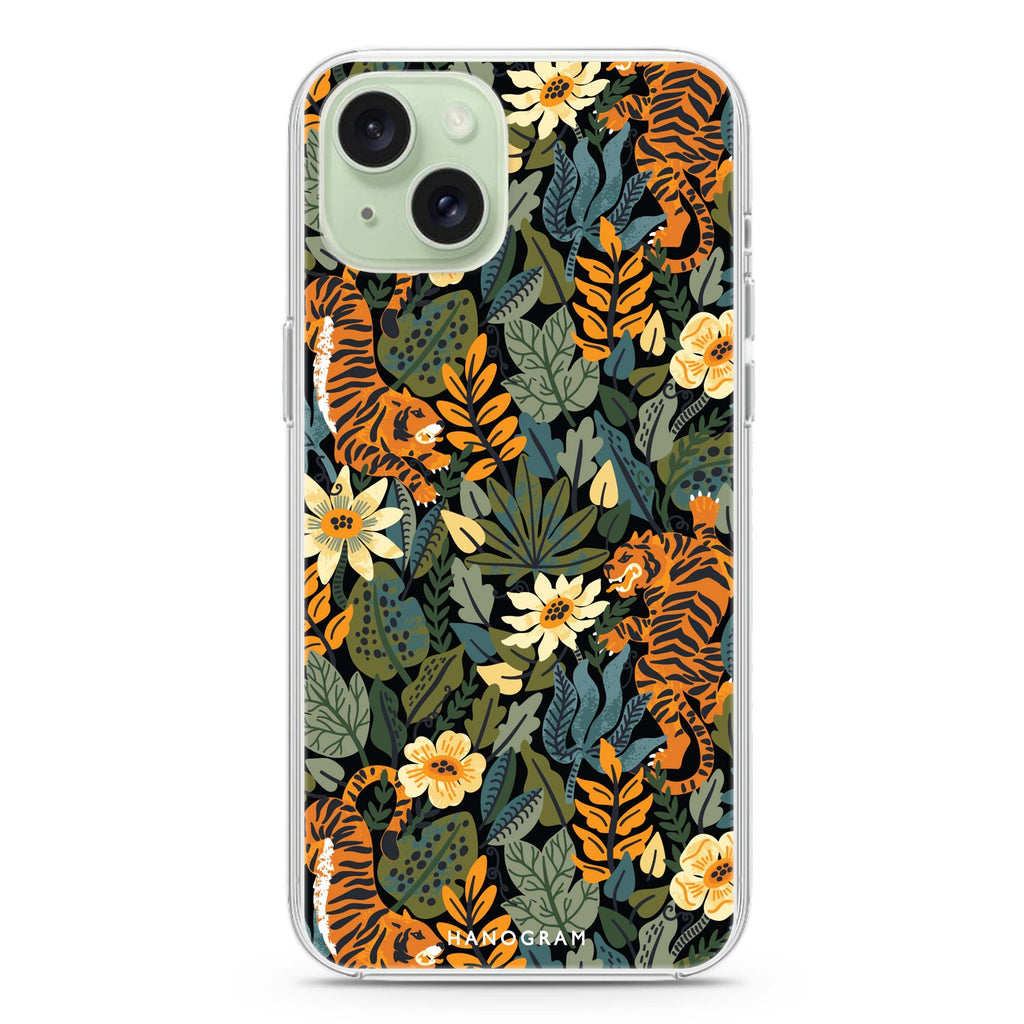 Tiger & Floral iPhone 15 Plus MagSafe Compatible Ultra Clear Case