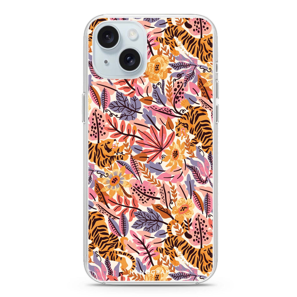 Tiger & Floral iPhone 15 plus Ultra Clear Case