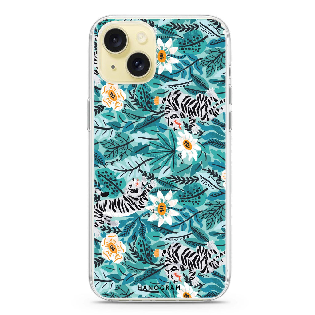 Tiger & Floral iPhone 15 Plus MagSafe Compatible Ultra Clear Case