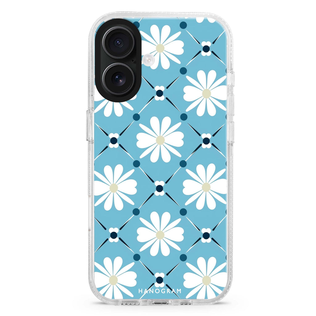 Blossom Continuum iPhone 16 and 16 Plus ultra clear case, transparent floral artwork, front product view