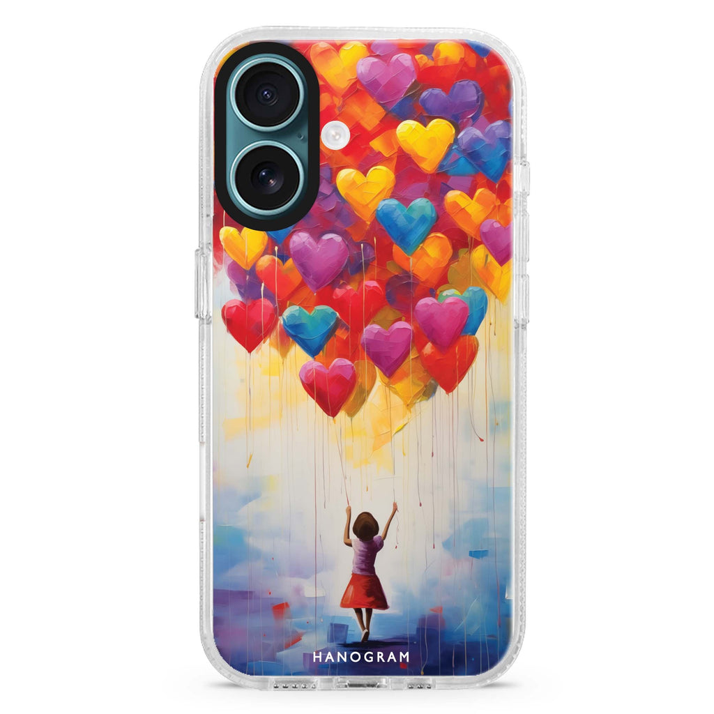 Melting Love iPhone 16 and 16 Plus ultra clear case, transparent romantic artwork, front product view