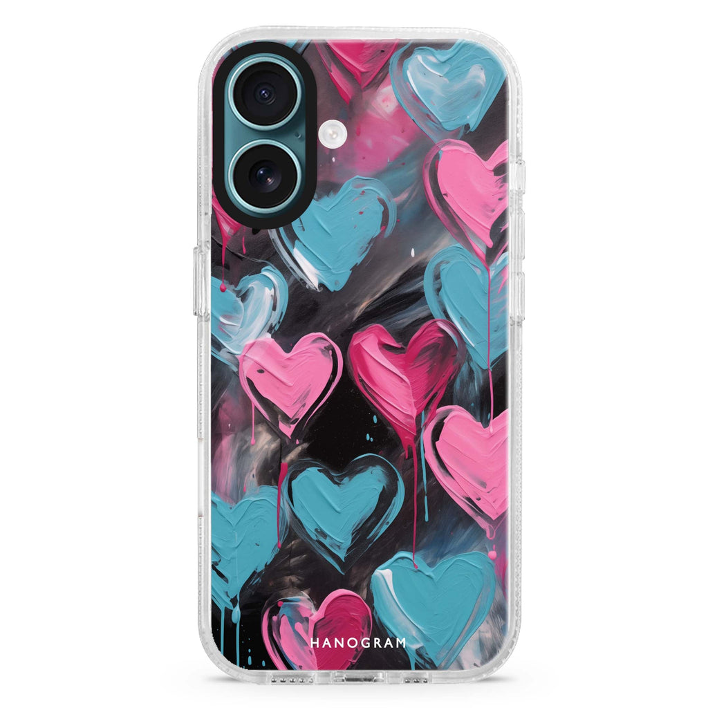 Affection Echo iPhone 16 and 16 Plus ultra clear case, transparent graphic artwork, front product view