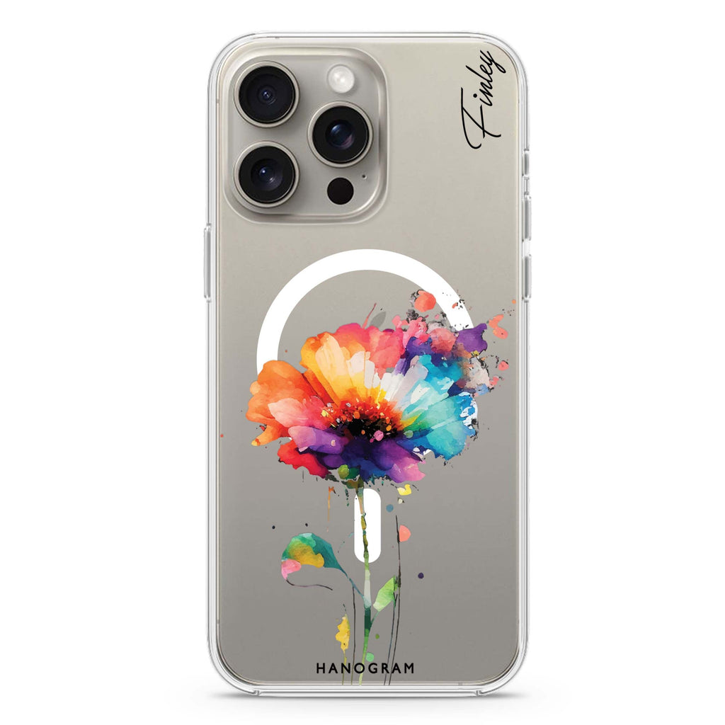 A Beautiful Watercolour Flower iPhone 15 Pro MagSafe Compatible Ultra Clear Case