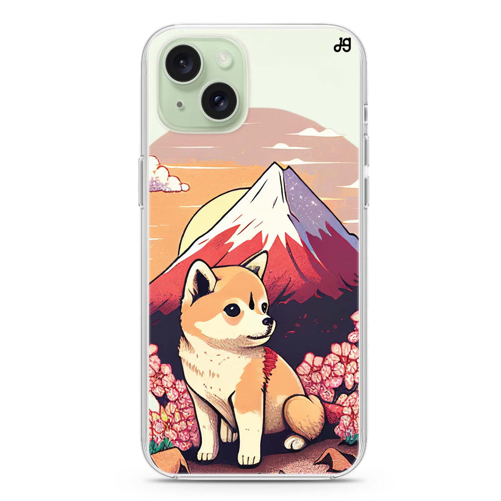 Shiba Inu & Fuji Mountain iPhone 15 Plus MagSafe Compatible Ultra Clear Case