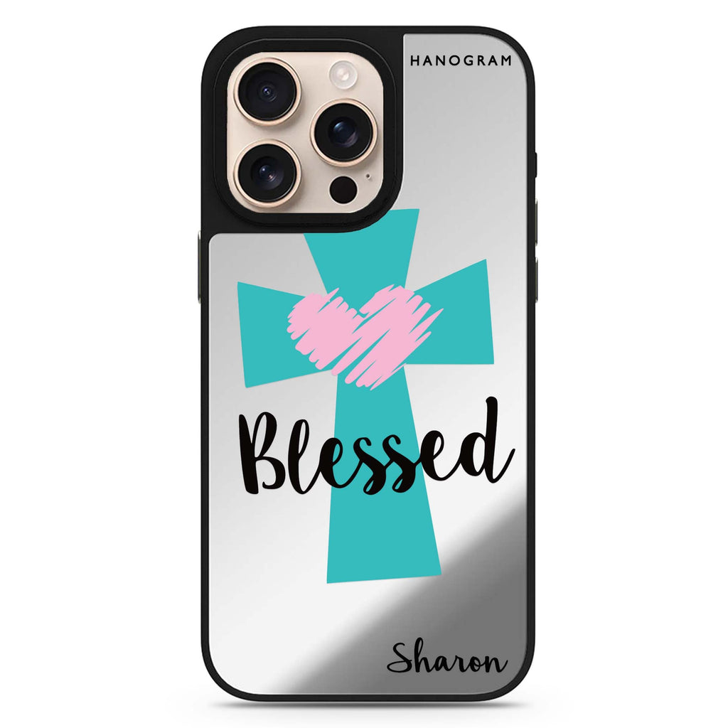 Blessed personalized name sleek reflective design iPhone 16/15/14 Pro Max & Pro mirror case