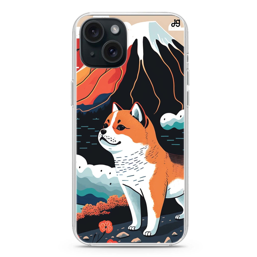 Shiba Inu with Fuji Mountain iPhone 15 Plus Ultra Clear Case