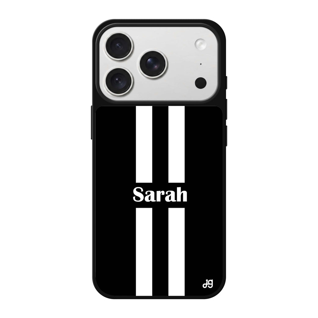 Black and white Stripes personalized name black pattern iPhone 18 Pro Max mirror case