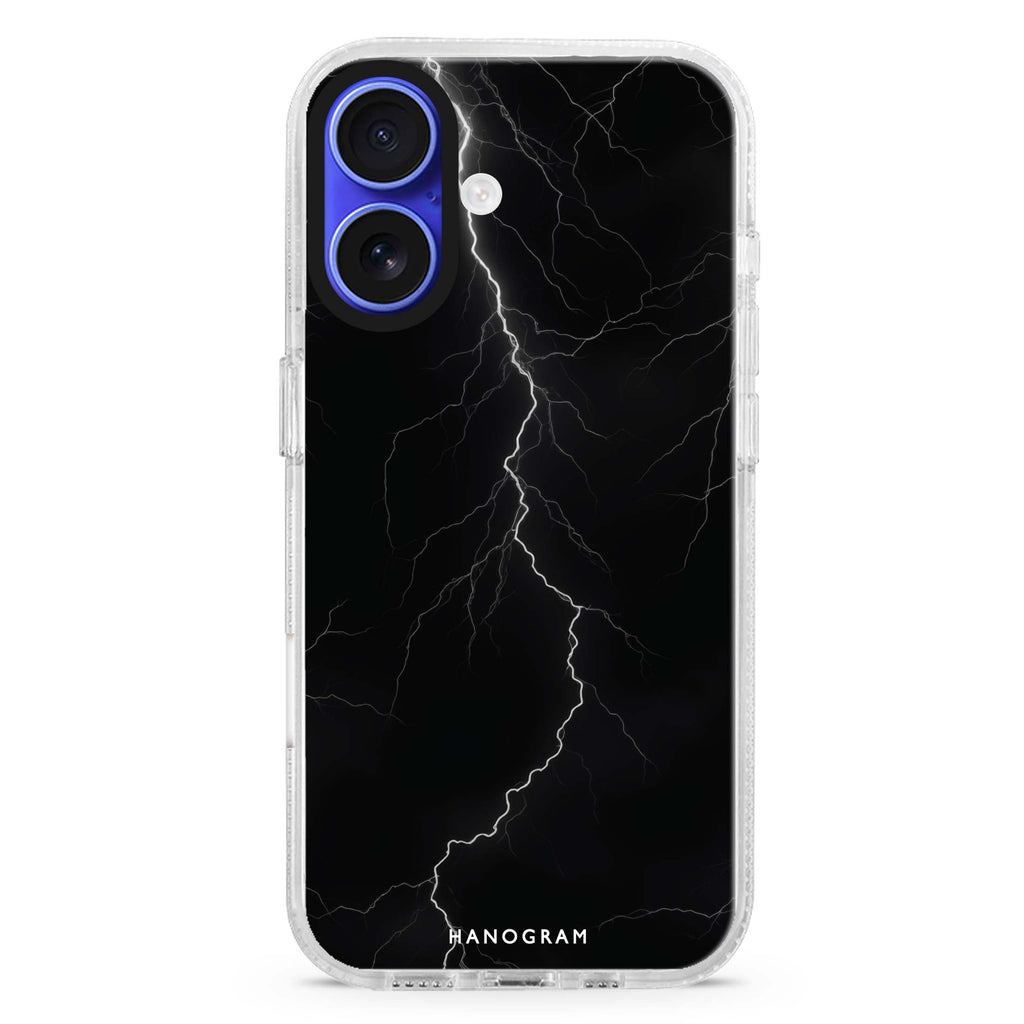 Thunder iPhone 16 and 16 Plus ultra clear case, transparent graphic artwork, front product view